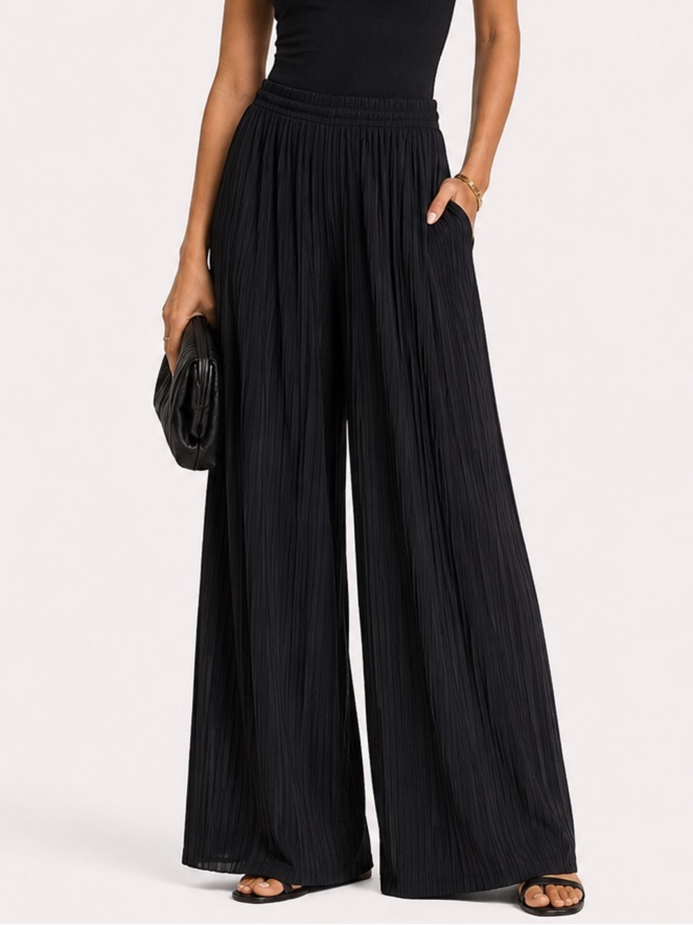 Zara Black Wide-Leg Pleated Palazzo Pants